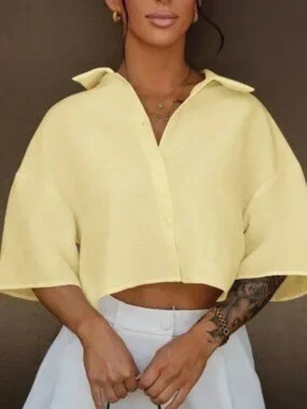 ZARA Yellow Casual Women's Woven Cropped Blouse